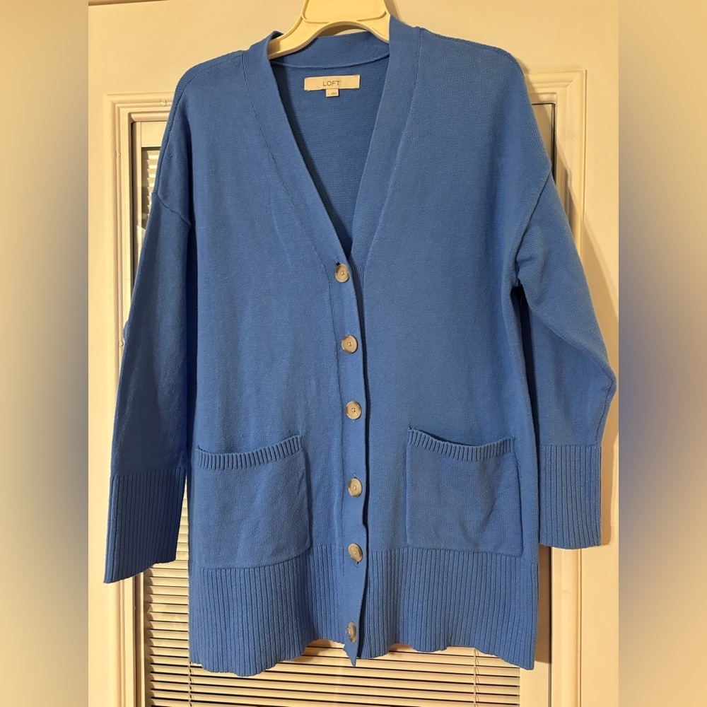 LOFT Blue Button-Up Cardigan